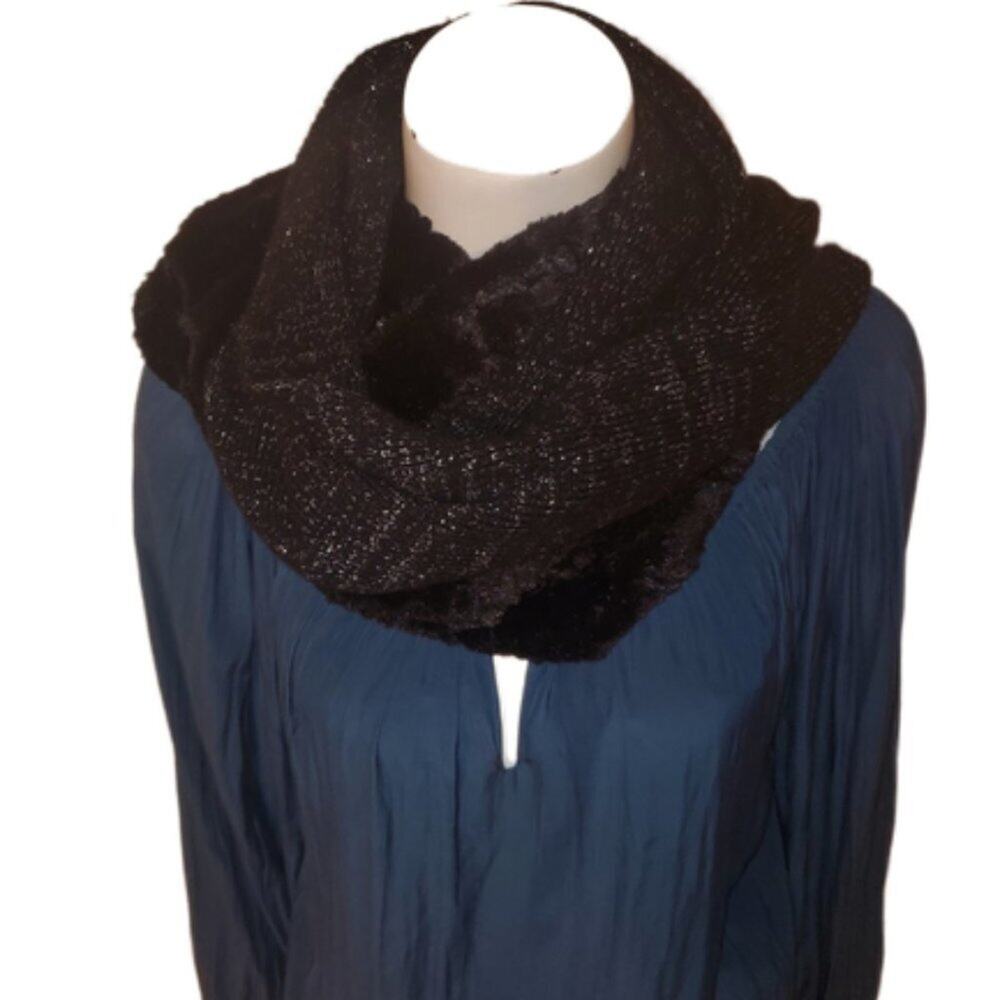  Collection Eighteen Faux Fur Cowl Loop Infinity Scarf Black || EUC
